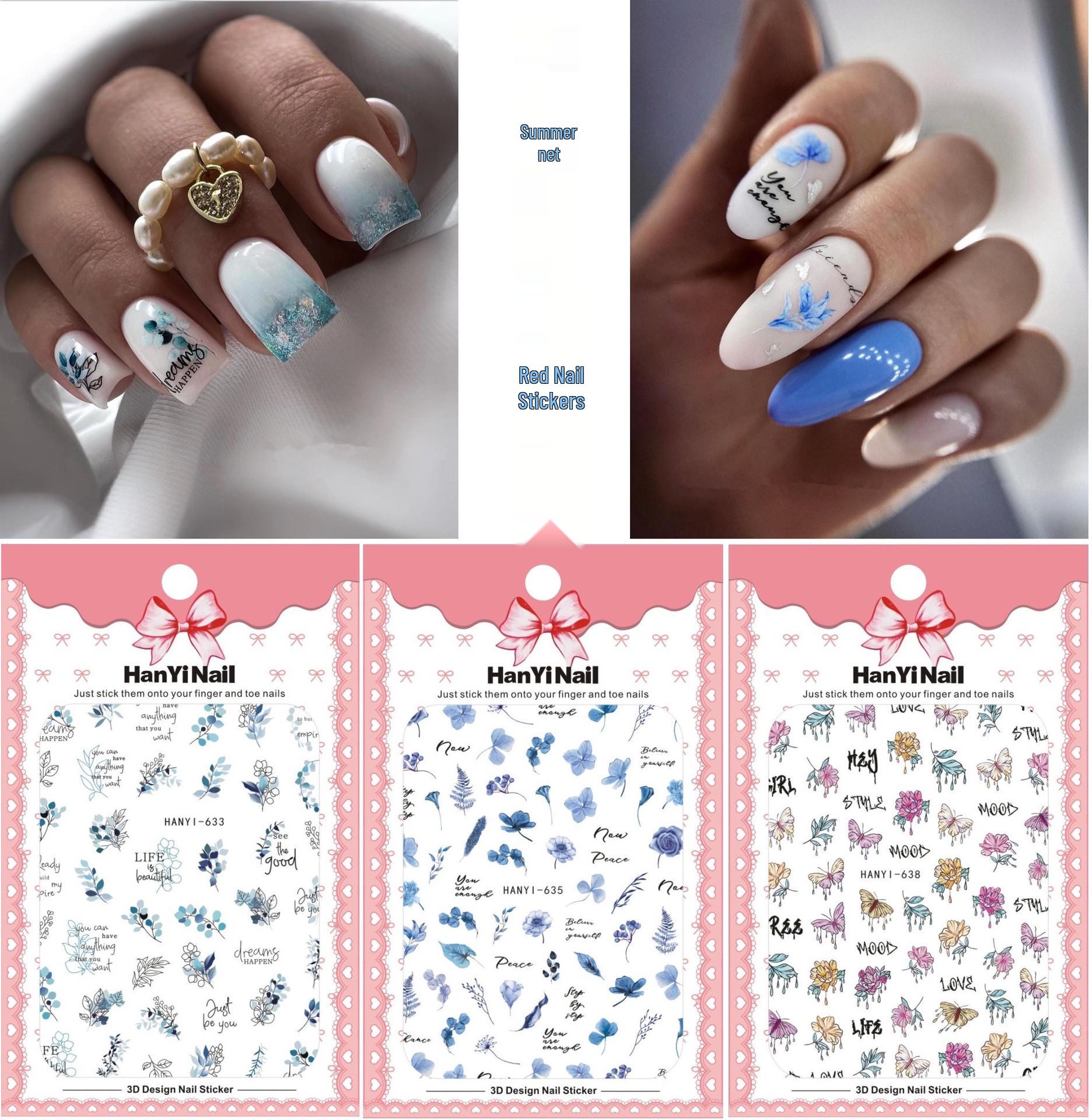 

3D Self-Adhesive Nail Decals: HANYI633-641 Nail Stickers with Small Ornaments