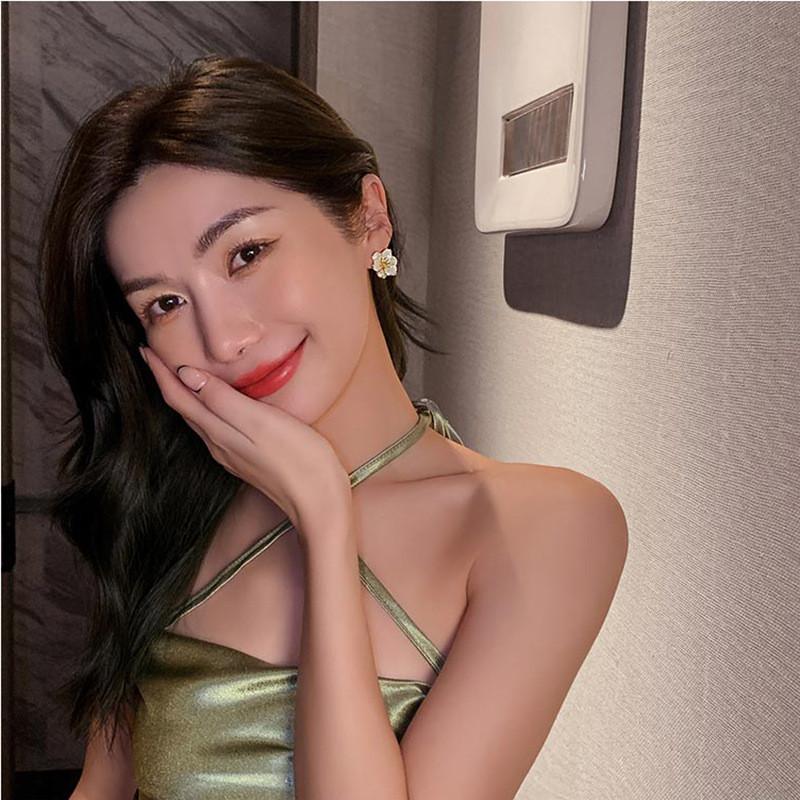 Zircon Glaze Flower Stud Earrings for Women Girl French Ins Vintage Fashion Korean Wedding Romantic Jewelry Gifts