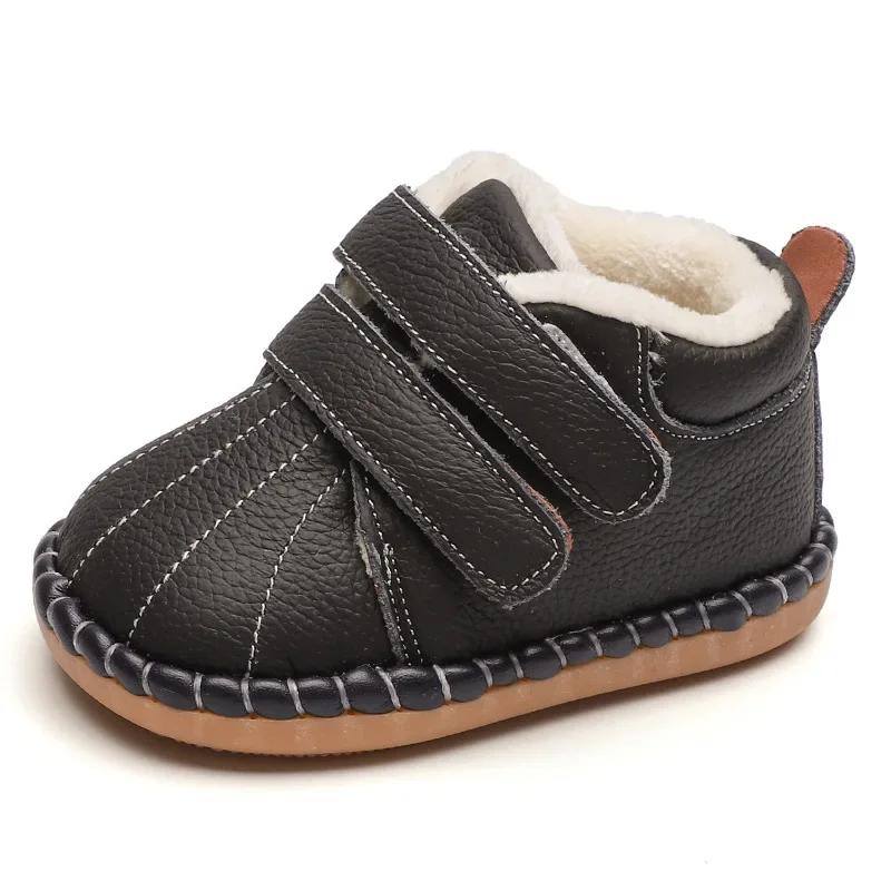 

Baby Girls Boys Genuine Leather Snow Boots Autumn Winter Infant Toddler Shoes Soft Bottom Warm Plush Outdoor Kids Children Shoes 21 чорний