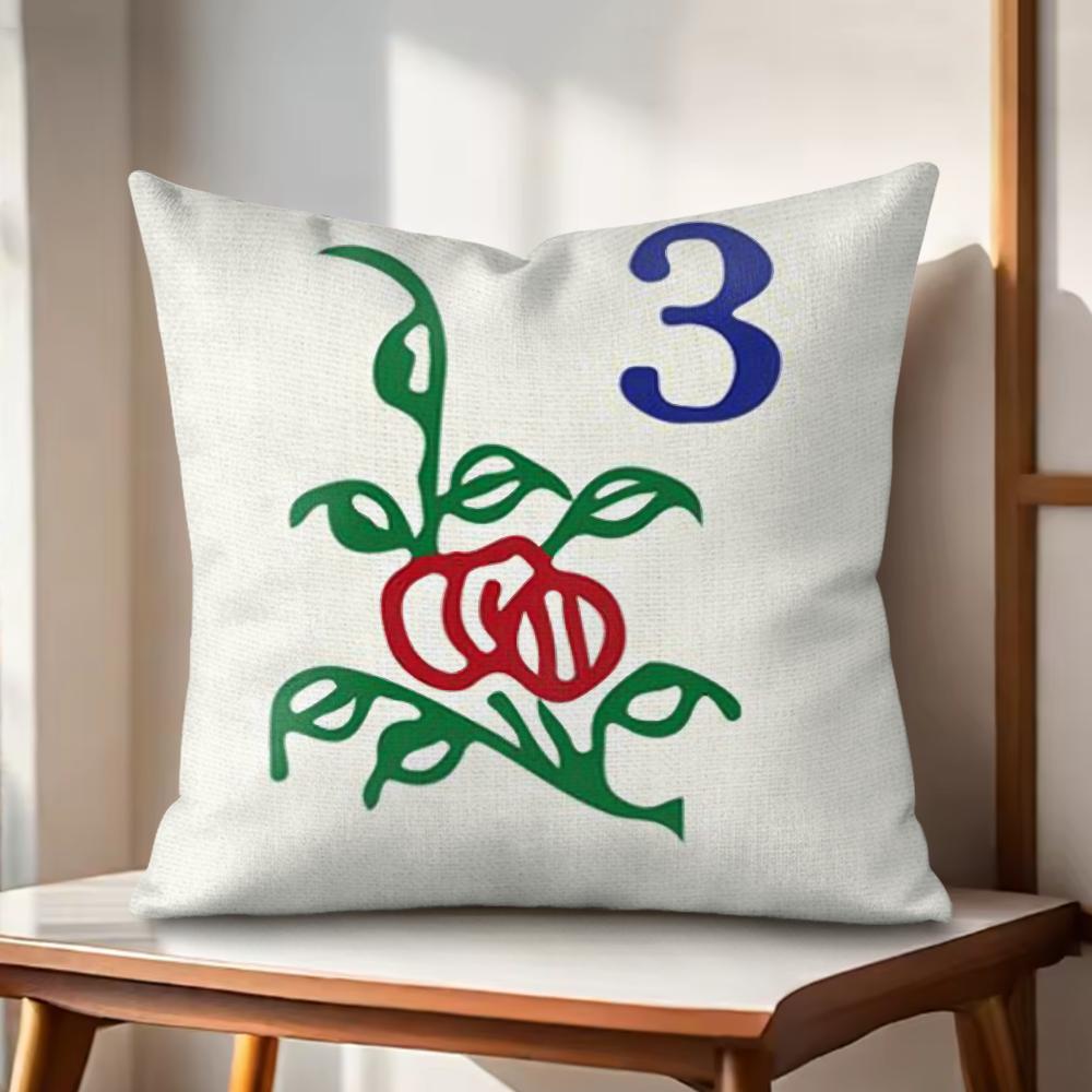 Fun Mahjong Cushion Cover Natural Linen Organic Fabric DoubleSided Printing Couch Pillow Covers Home Decor