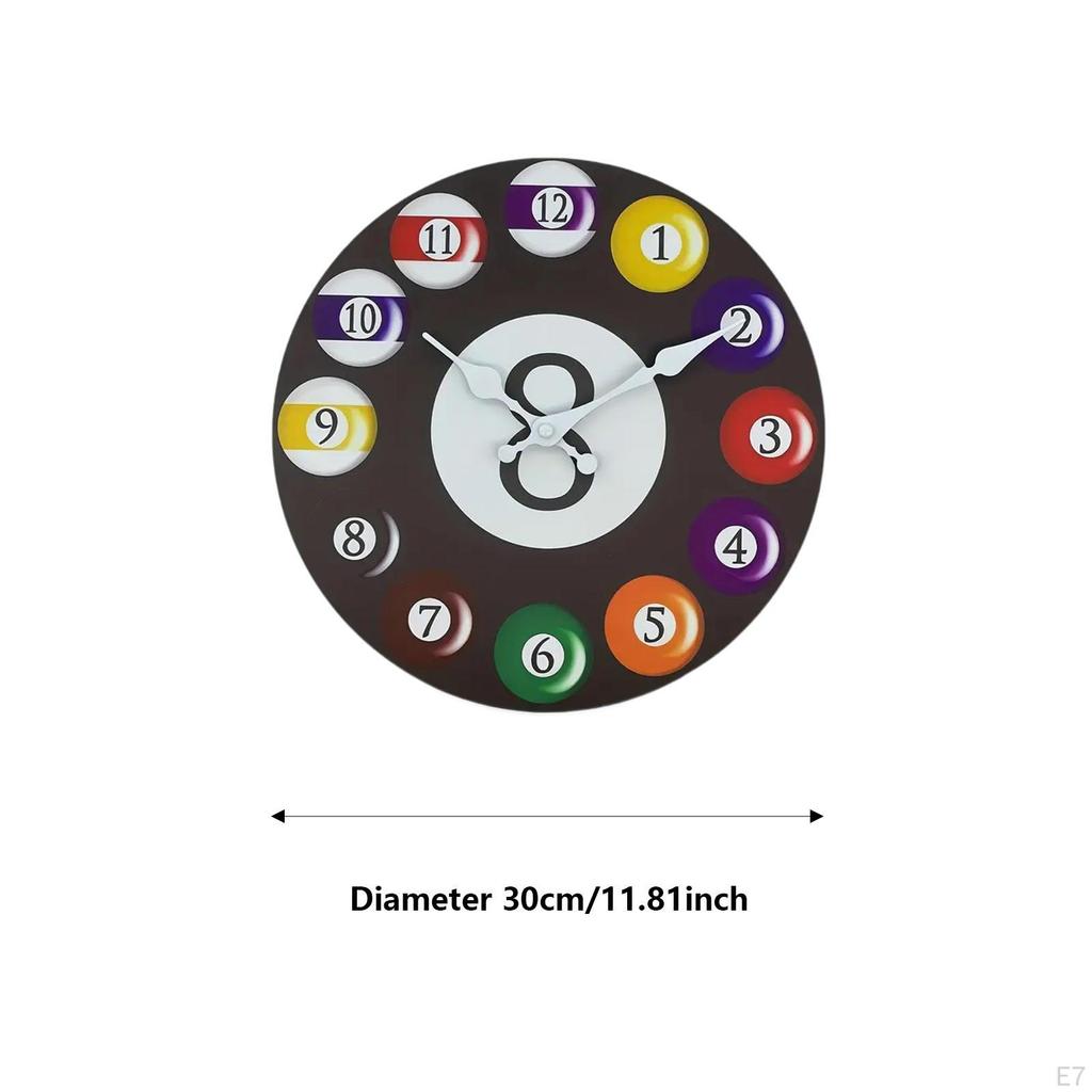 Billard-Design Wanduhr mit Holzrahmen für Zuhause, Büro und Garage.