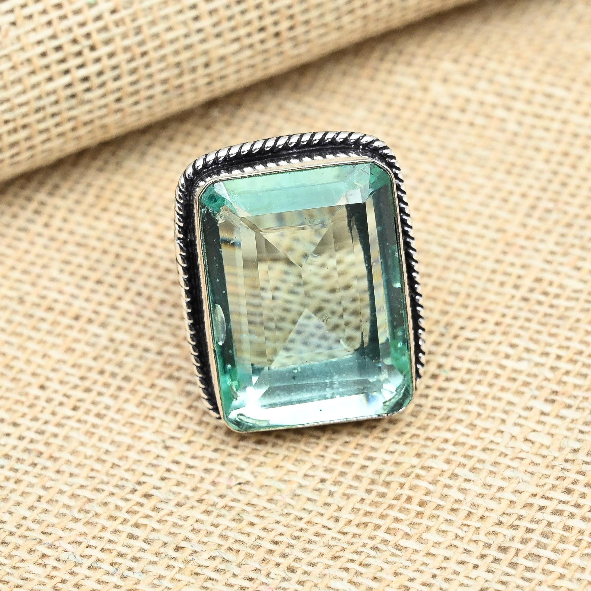 

Зеленый аметист драгоценный камень стерлингового серебра 925 пробы обручальное кольцо ювелирных изделий ручной работы 10 зелёный