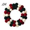 Seasonal Decorative Craft Wreath Christmas Pom for Front Door, Red Green White Velvet Elegant Atmosphere Prop Flocking Hanging Holiday Party,