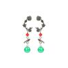 Chinese Retro Magpies On Plum Blossoms Earrings with Green Chalcedony