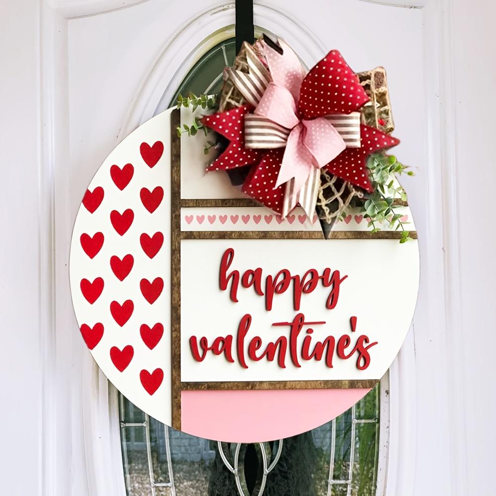 Charming 2D Valentine's Day Door Hanger - Round Wooden Wreath for Front Door, Perfect for Weddings & Engagements, Love-Themed Home Decor