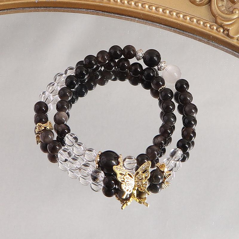New Chinese double circle tea crystal obsidian sandalwood coconut shell spacer zen bracelet bracelet Douyin explosion wholesale