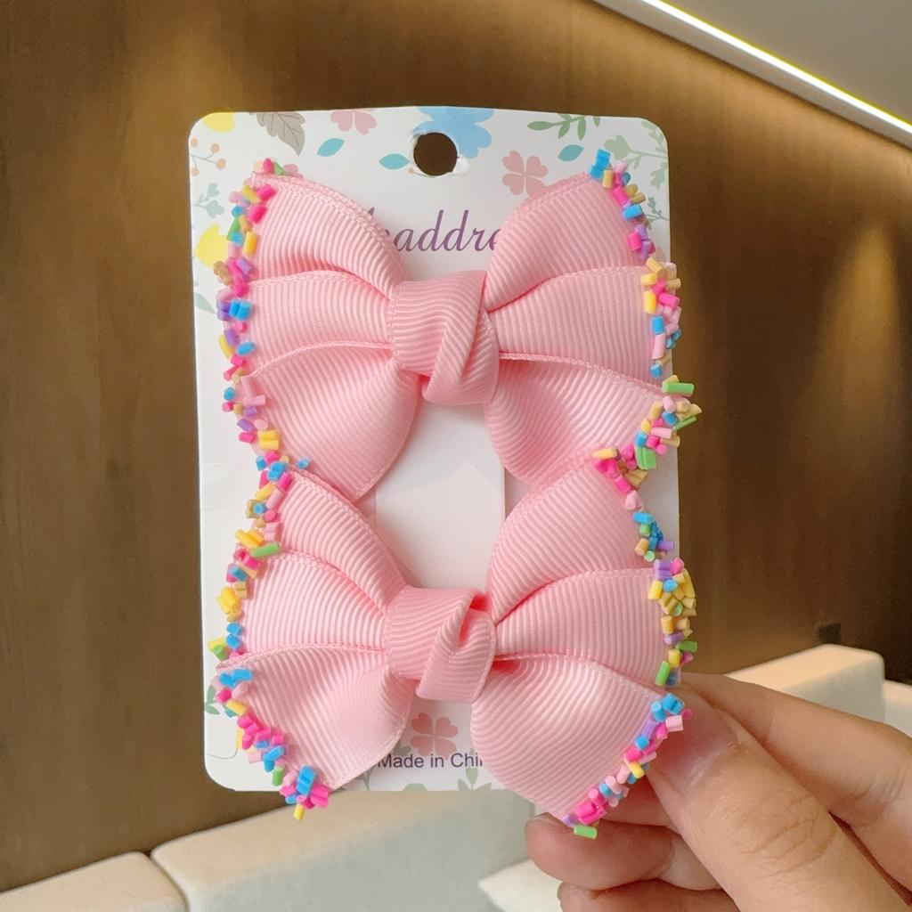 2Pcs/lot Baby Solid Hair Bows Hair Clips Ribbon Bow Hairpin for Girl Cheer Bowknot Barrettes Children Headwear Hair Accessories