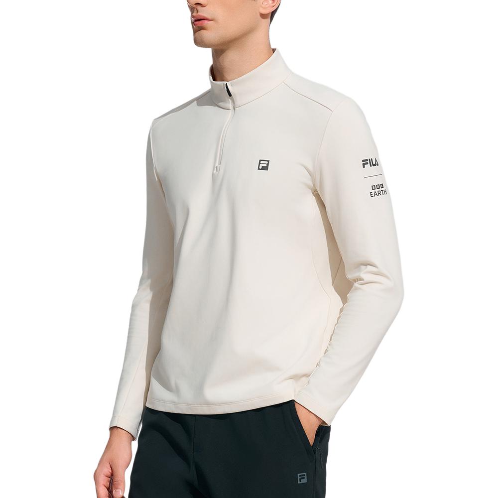 Fila Comfortable Solid Color Fitness Stand Collar Long Sleeve T-Shirt And Mid Waist Woven Long Pants Casual Sports Suit A11M447202F-BG+A11M411806F-BK