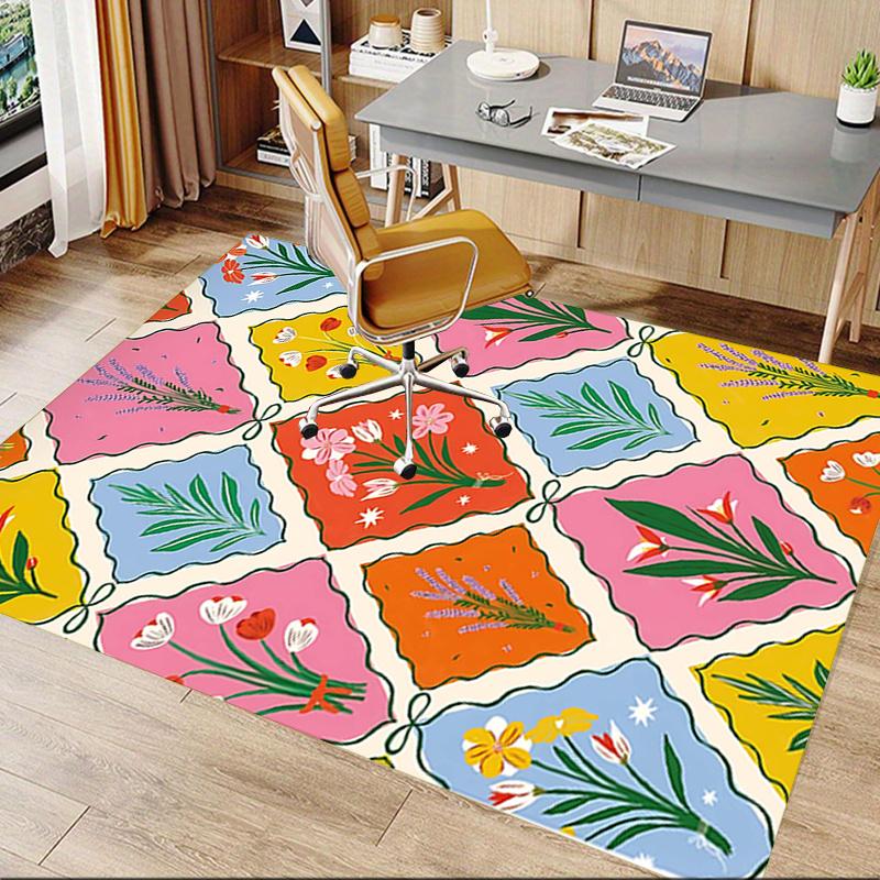 1pc Floral Pattern Area Rug Soft Flannel Floor Mat for Living Room, Bedroom and Carpet, Sofa Coffee Table Floor Mat, Decorative Rug q32
