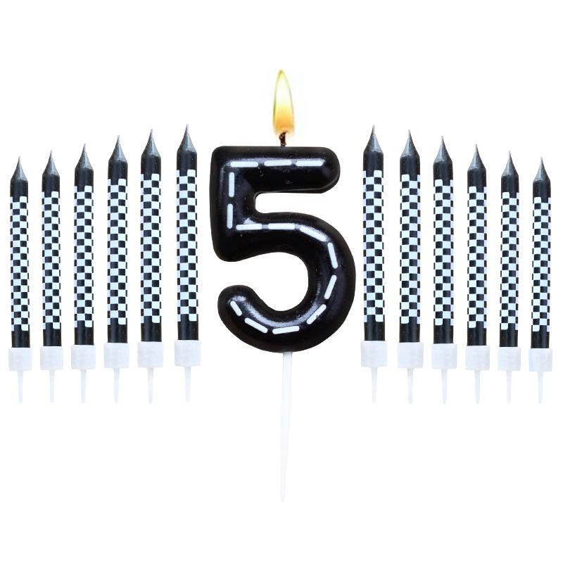 6Pcs 1 To 9 Number Candle For Racers Black and White Checkered Candle Anniversary Truck Candle Cake Topper Festival Candles Cake