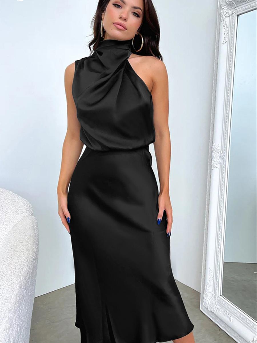 Summer Hot Sale New High-End Satin Sleeveless Dress Elegant Lady Evening Gown S