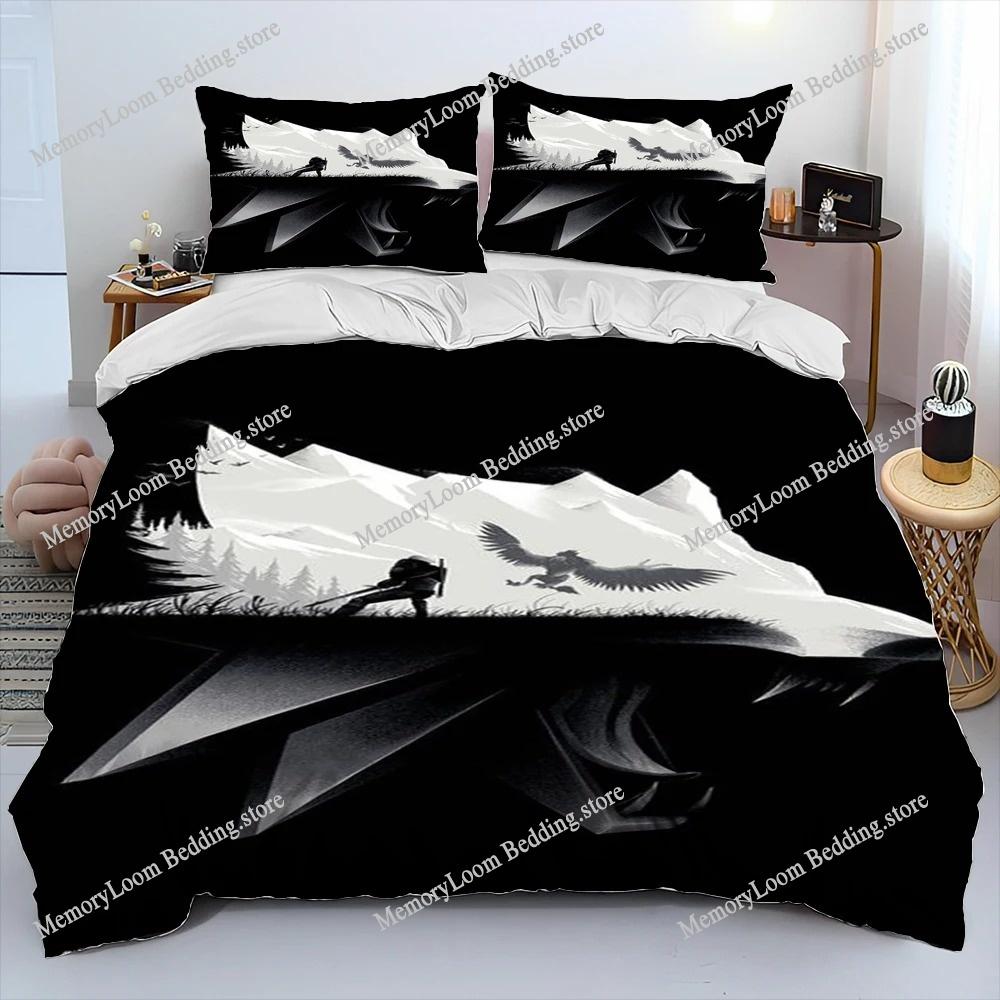 3D The W-Witcher Jogo Gamer Desenho Animado Colcha Conjunto de Roupa de Cama, Capa de Edredom Conjunto de Cama Capa de Colcha Fronha, Conjunto de Roupa de Cama Tamanho King Queen