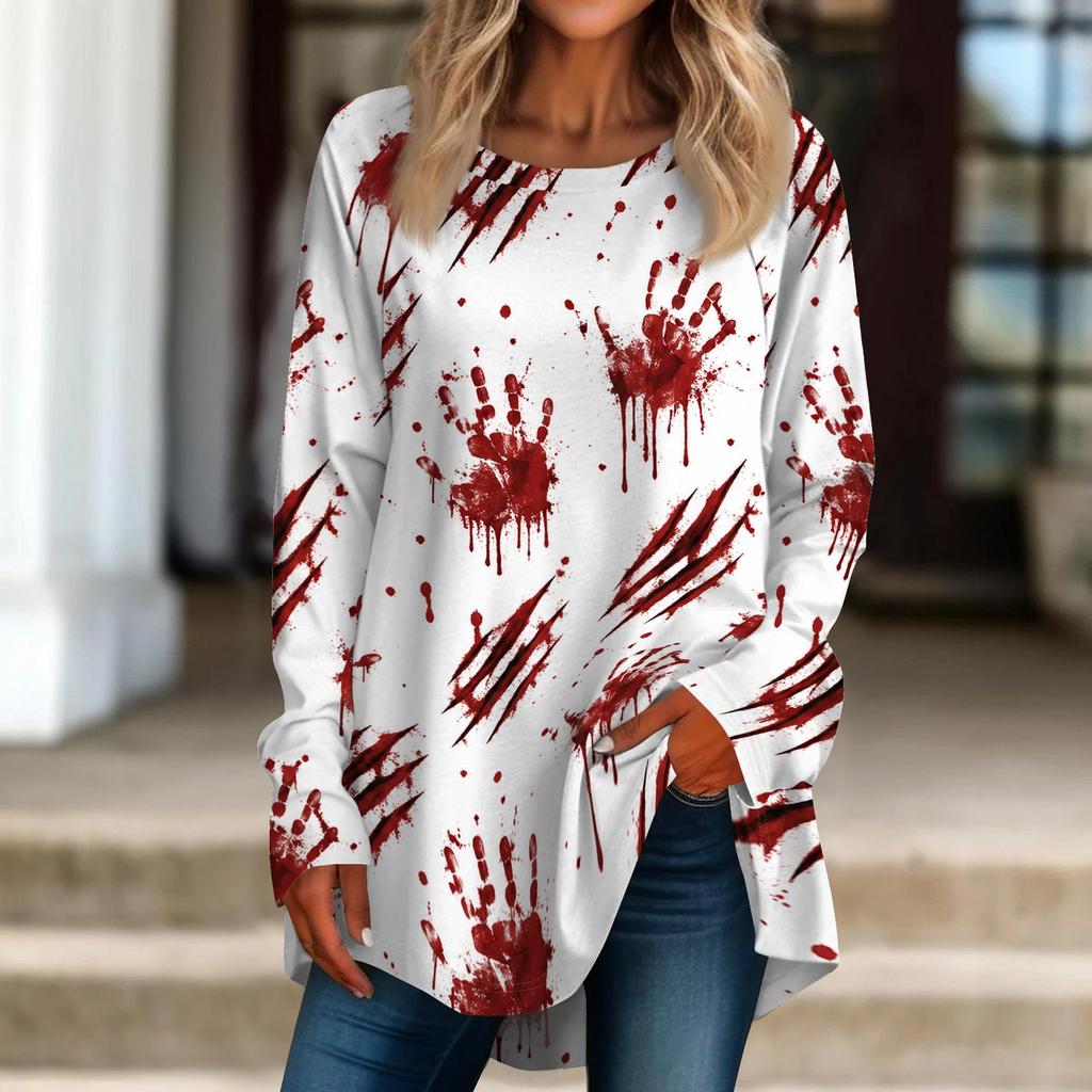 Women's Long Sleeve Halloween T-Shirt Loose Fit Crewneck Casual Print Top