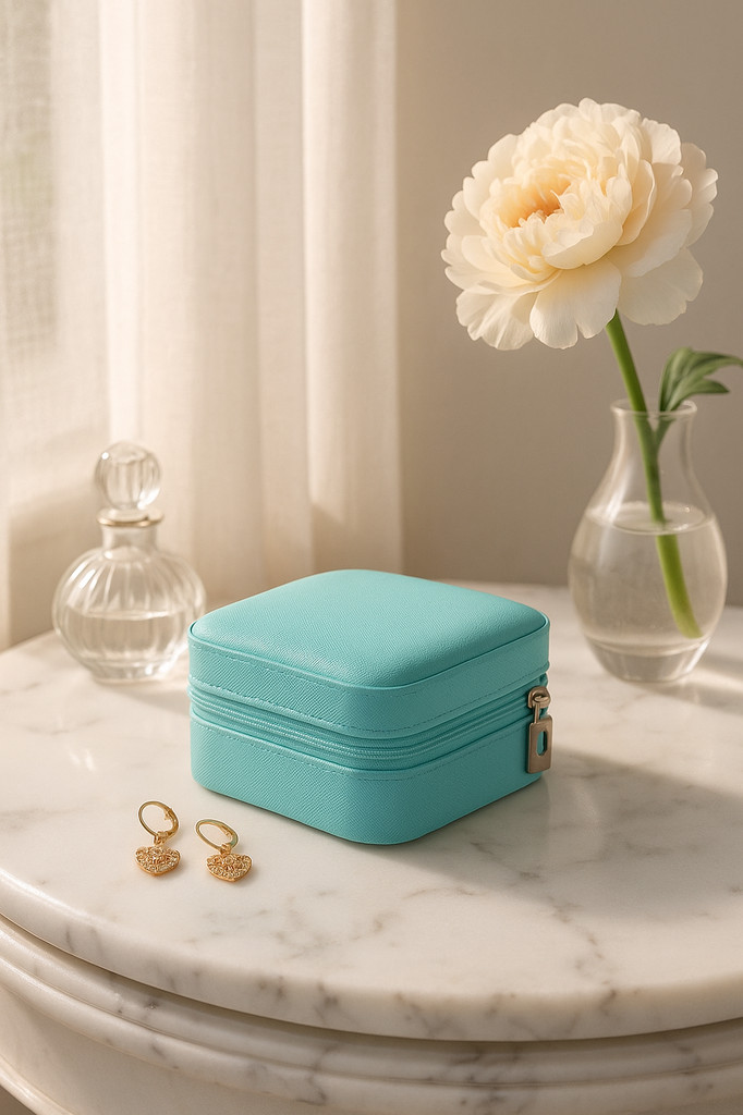 Abschließbare Schmuck-Reisebox aus Leder - Klein, Tragbar, Hochwertige Geschenkbox
