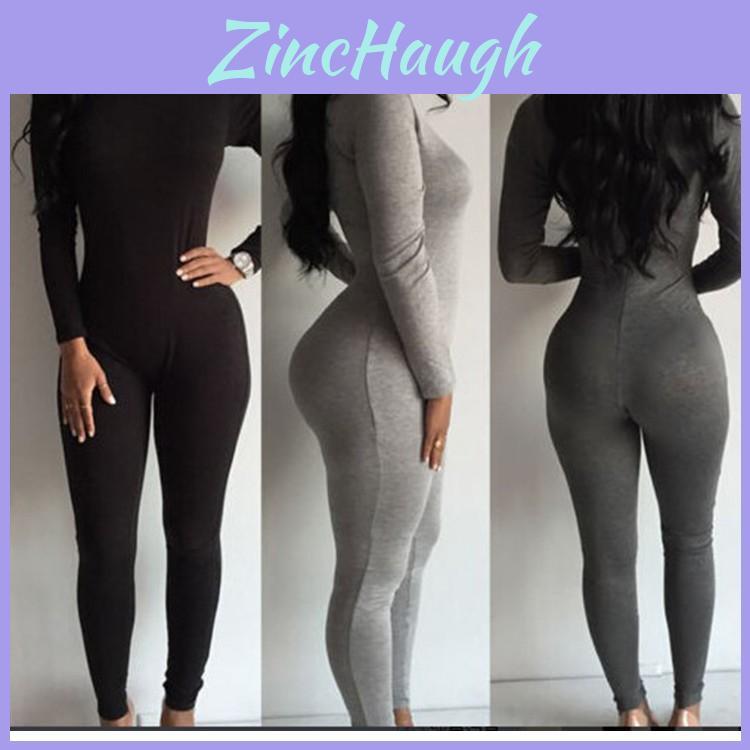 Casual Long Women Sleeve Turtleneck Bodycon Romper Jumpsuit Bodysuit Long Pants