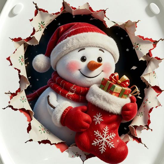 Snowman Pattern Tile Decals Christmas Toilet Decals, 3D Cover Sticker, Waterproof Decor for Bathroom Wall Sticker Holiday Home Lid Decoration