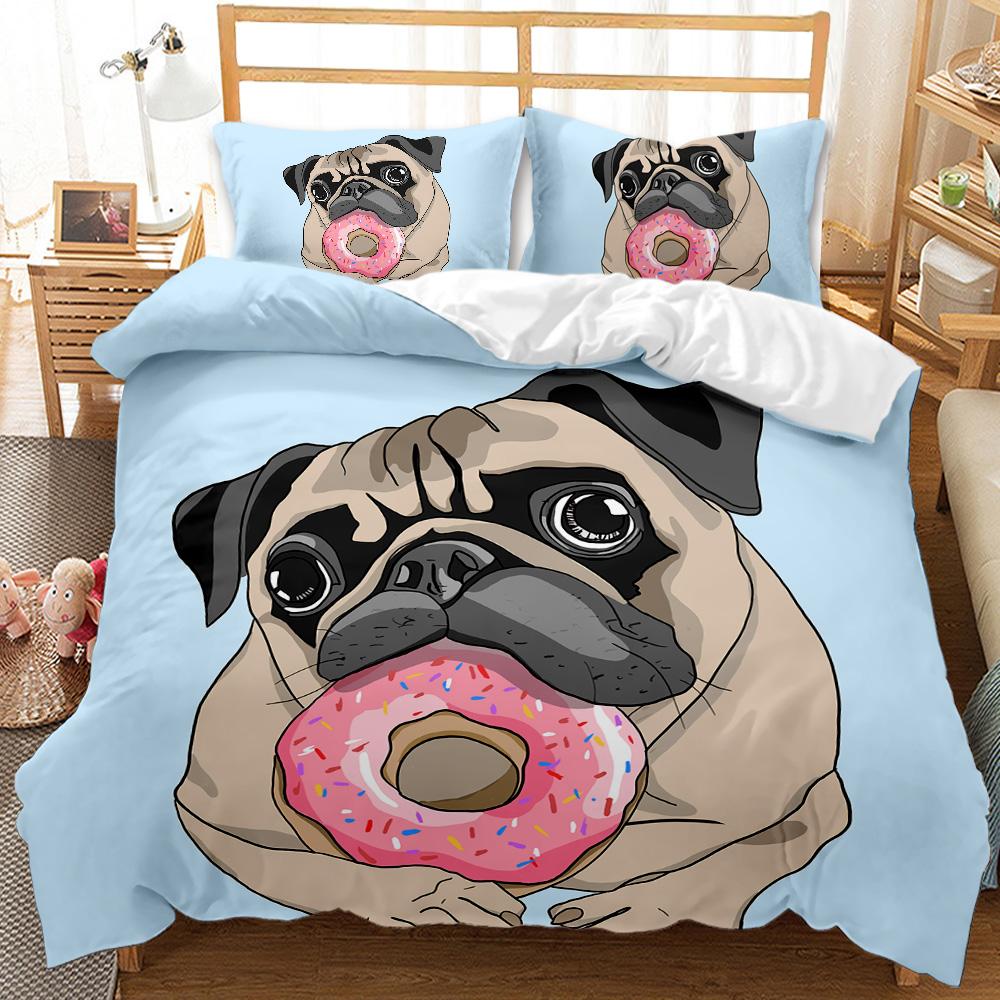 Cartoon Pug Duvet Cover Set Queen/King Size Cute Puppy Theme Bedding Set Golden Retriever Husky Pet Soft Polyester Quilt Cover