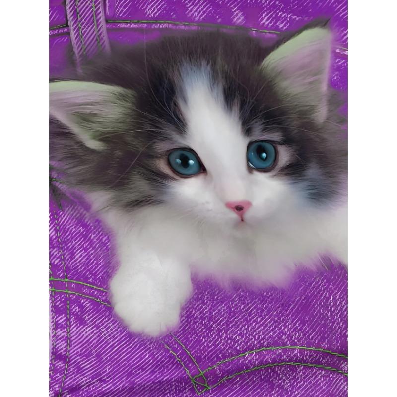 Summer Girl T-shirt 3D Cute Cat In Pocket Purple Print Round Neck Short Sleeved Top