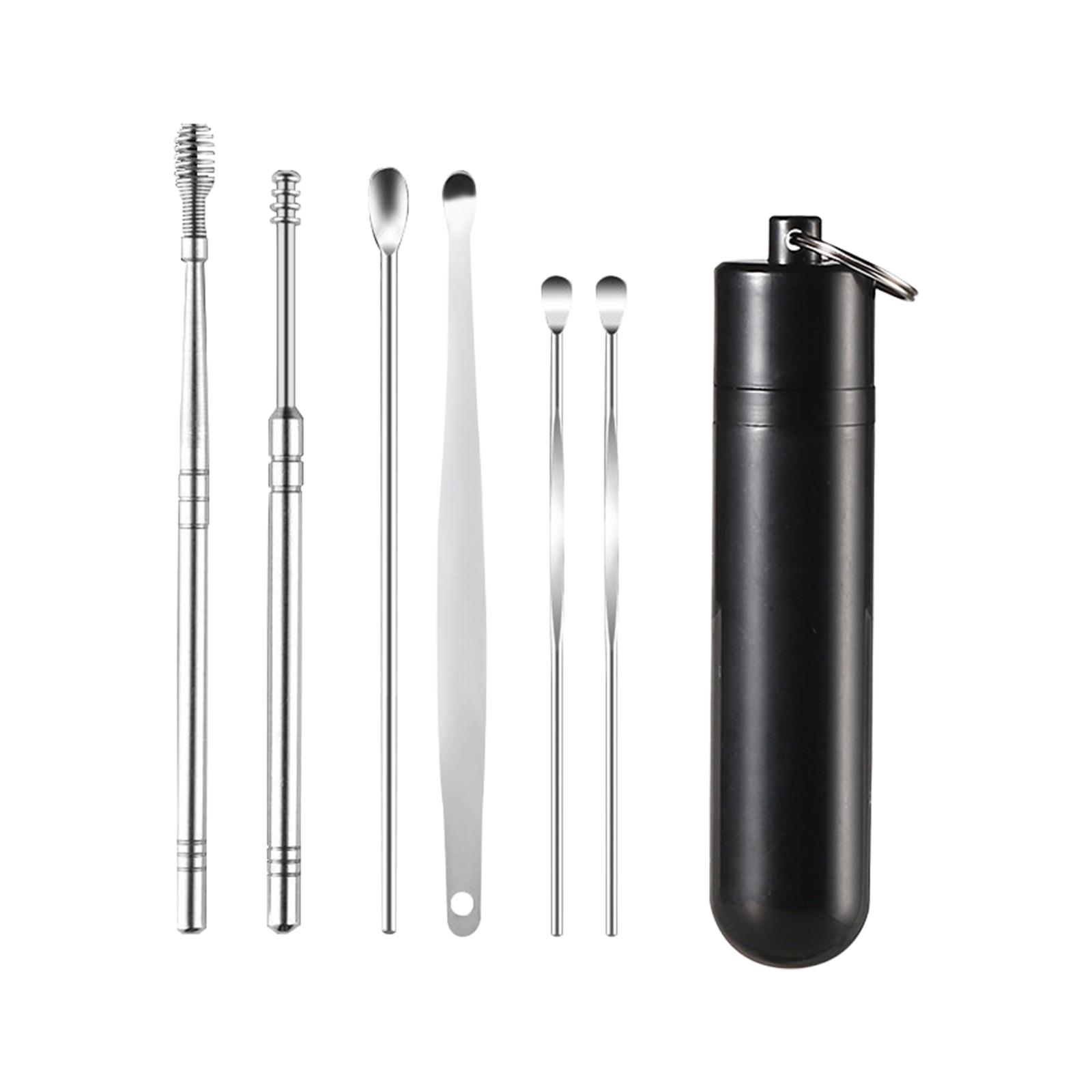 6 Pieces Earwax Removal Tool Set Stainless Steel Ear Cleaner Kit with Storage Case Portable Ear Pick Spoon Tweezers for Ear Hygiene One Size чёрный