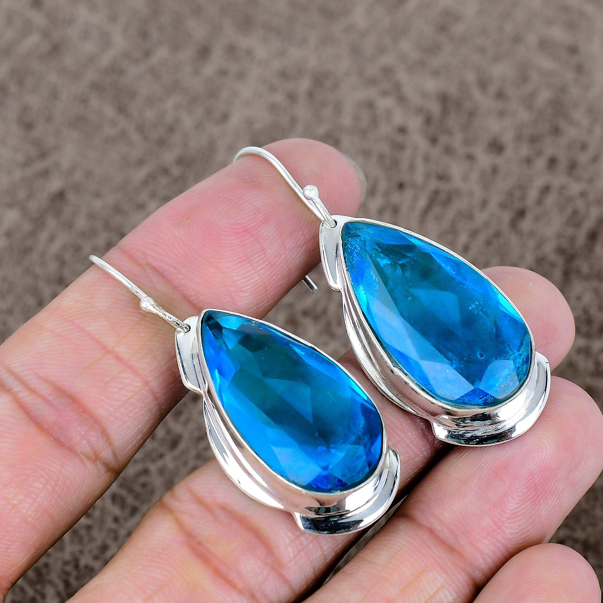 

Blue Topaz Gemstone Handmade 925 Sterling Silver Jewelry Earring 2.01 KKG-619