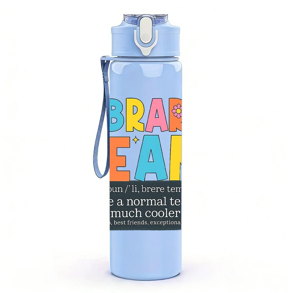 1PC Library Team Book Lover Text Print 750ml Color Plastic Sports Water Bottle Leakproof Flip Straw Lid Suitable for Sports Office Home Use