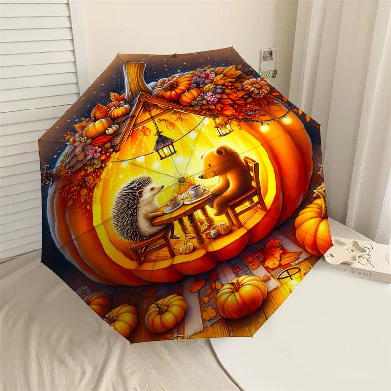 

1PC pumpkin houseAutomatic Open/Close Umbrella with Windproof, 8-Rib Sturdy Canopy, Durable Ribs, Fashionable Design1261A