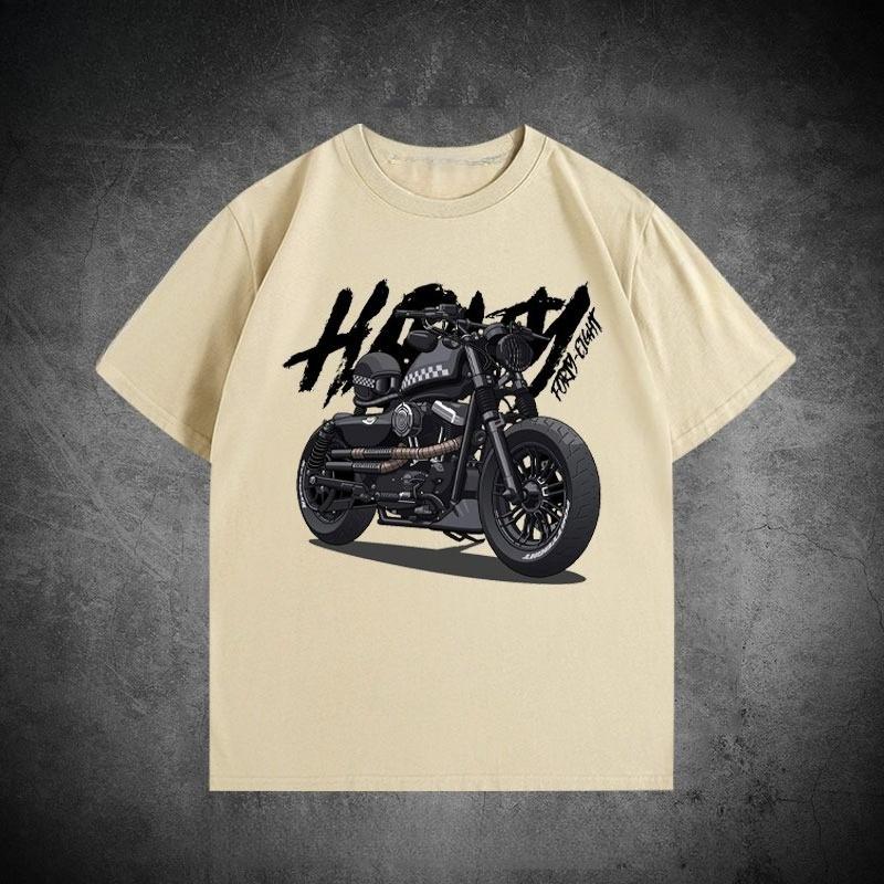 Summer New Large Size Retro Motorcycle Cruise Heavy Locomotive Printed TShirt Mens Windshield Loose Versatile Short Sleeves