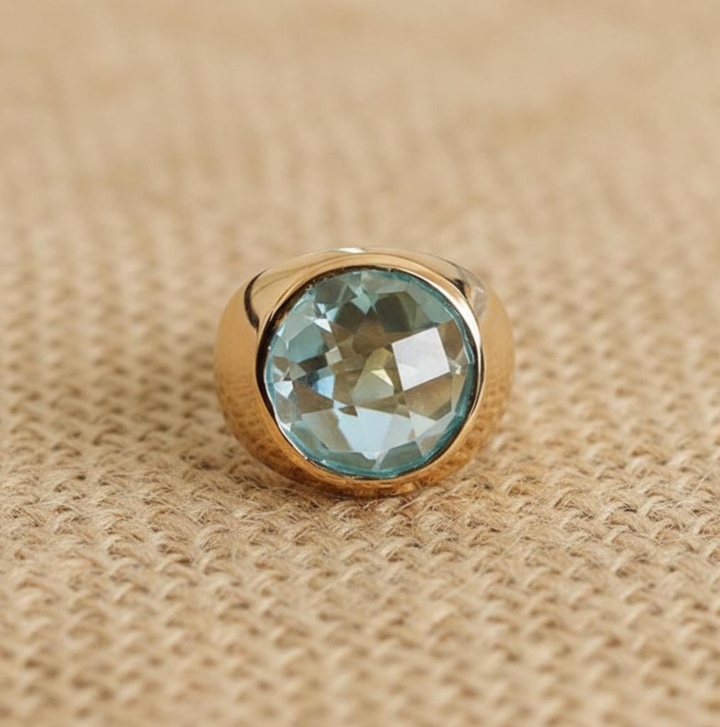 Aquamarine Signet Ring, 925 Solid Sterling Silver, Round Brilliant Gemstone Ring, Unisex Bold Ring, Handmade Jewerlry