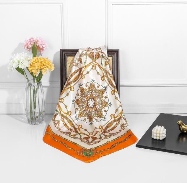 New Designs 90*90cm Square Silk Scarves Women Foulard Head Scarf Ladies Shawl Wrap Bandanna Female Chiffon Hijab Beach Scarf