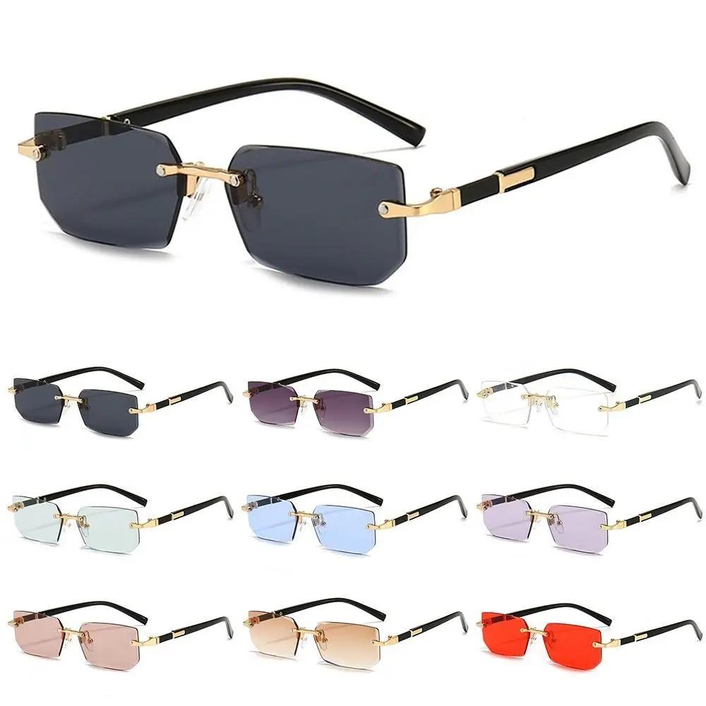 Retro Women Sunglasses Brand Designer Fashion Rimless Gradient Sun Glasses Shades Lady Cutting Lens Ladies Frameless Eyeglasses