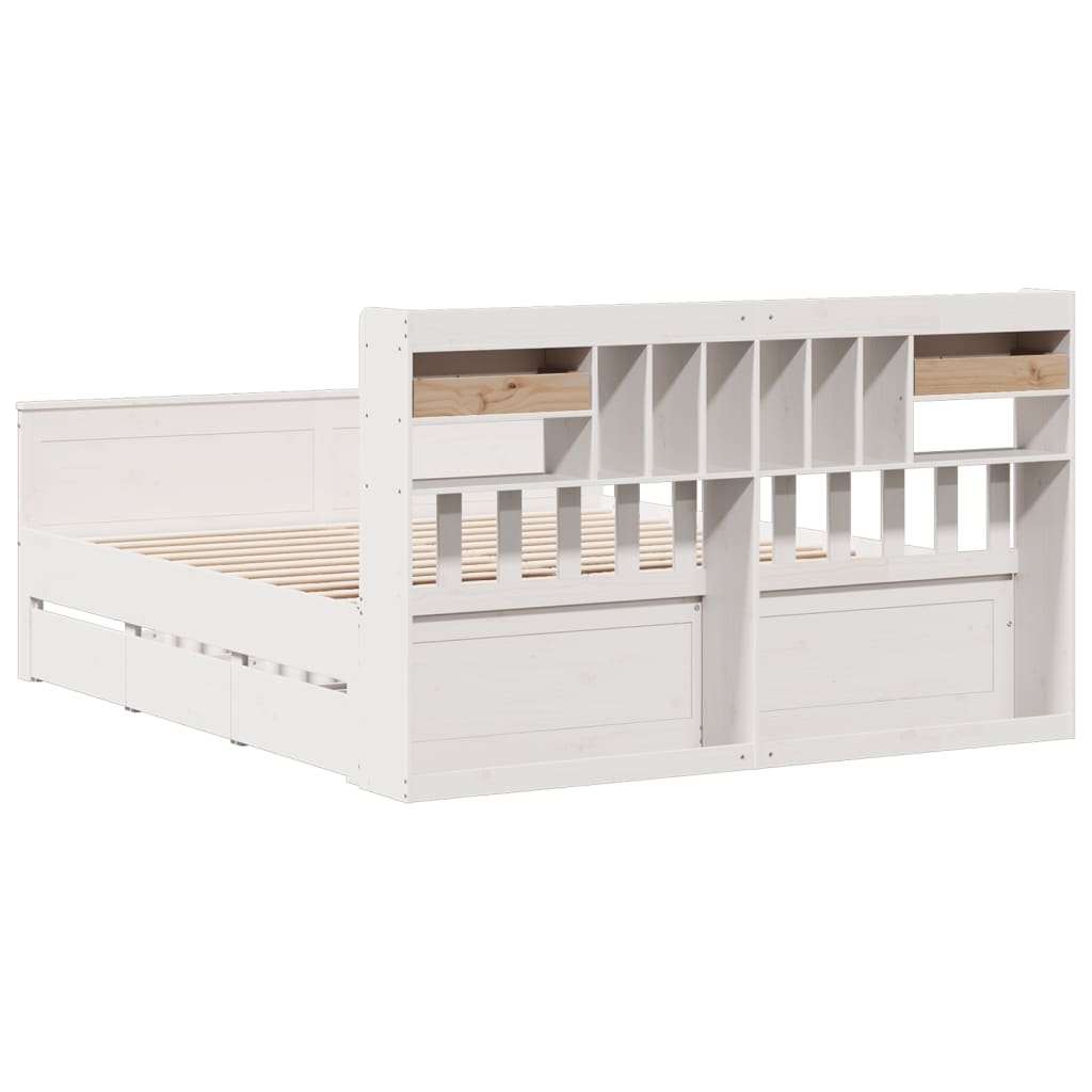 Solid Wood Bed with Shelf Without Mattress White 180x200 Cm Pine