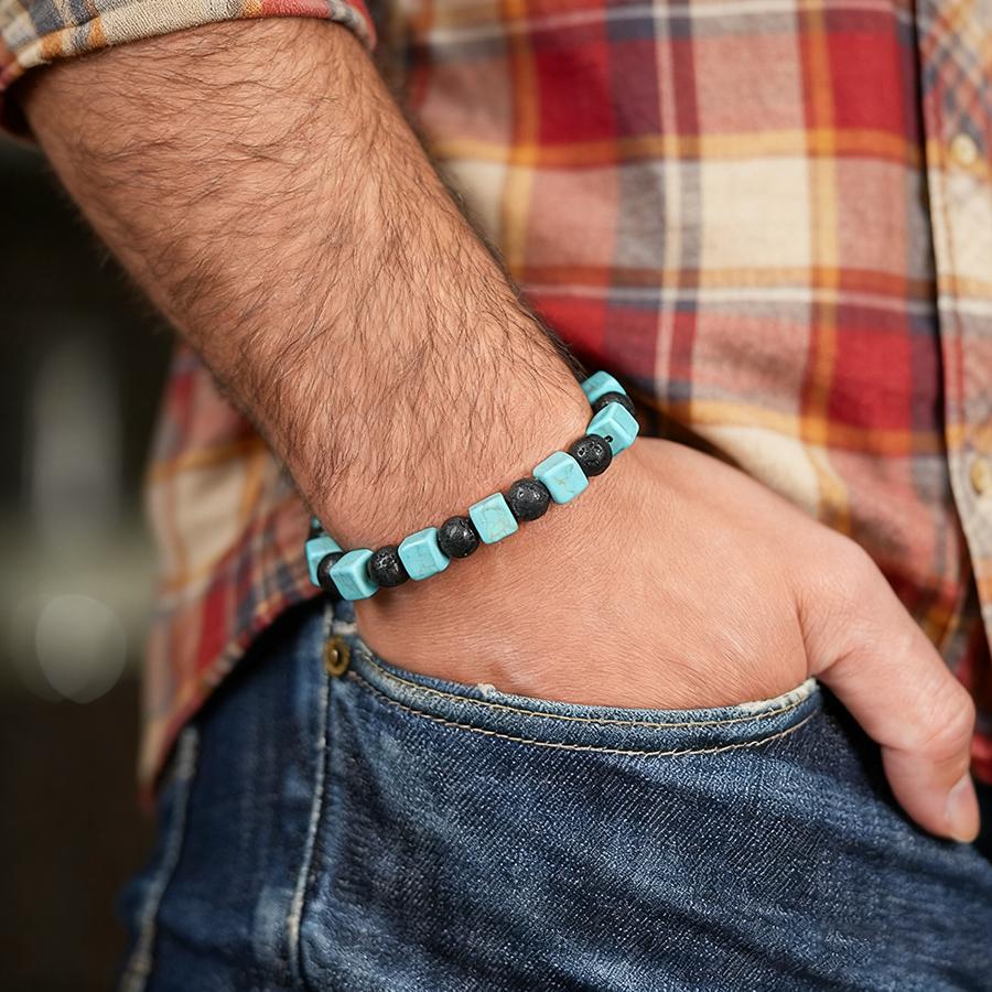 Noter Handmade Blue Bowlite Lava Obsidian Sustainable Stone Bracelet Men Women Couple Best Choice Perfect Gift Idea Beaded Joias