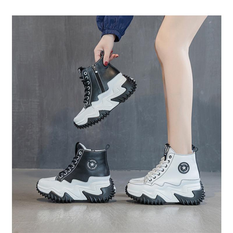 6668 leather women's shoes spring and autumn new muffin thick-soled inner height-increasing sports and leisure shoes