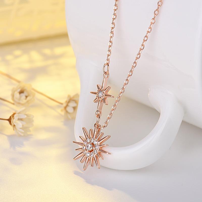 Rose Gold Sun Necklace Fashionable Micro-inlaid Collarbone Chain
