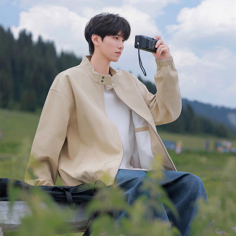 

VUUG Men s Japanese Style Retro Stand-collar Harrington Jacket 3XL