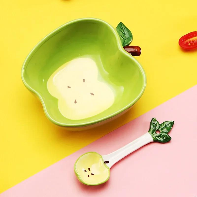 Creative Apple Shaped Ceramic Dessert Salad Bowl Cute Cartoon Soup Bowls Household Instant Noodles Bowl Rice Bowl Tableware none