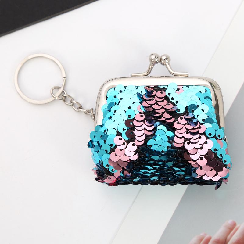 Pailletten Mini Portemonnee Draagbare Clip Muntzakje met Rits Leuke Kleine Tas voor Oortelefoonkabel & Lippenstift Opbergruimte