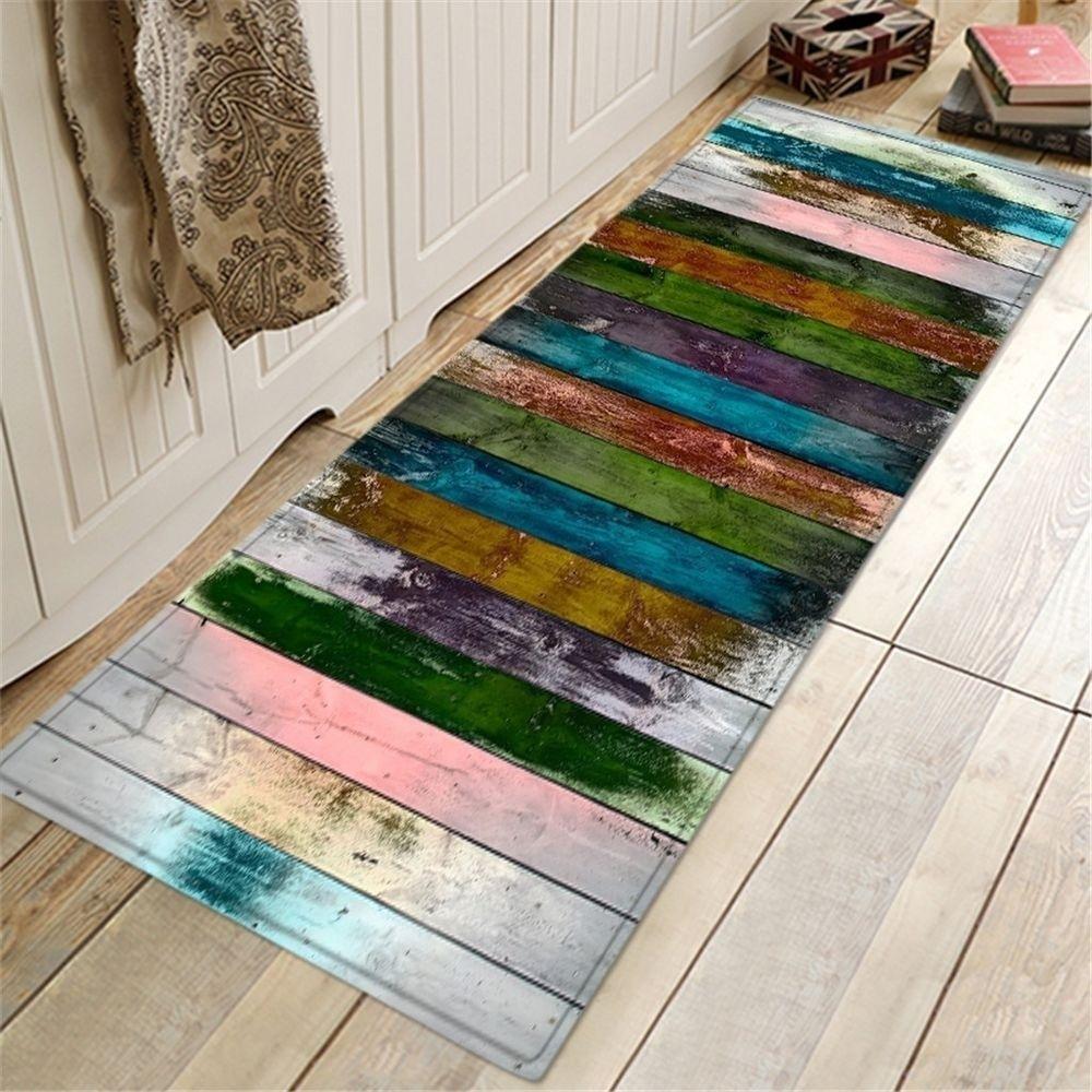 Vintage Wooden Home Carpet Mat Rug - Colorful Patchwork & Ocean Shell Design for Living Room Bedroom Home Decoration Floor Mat