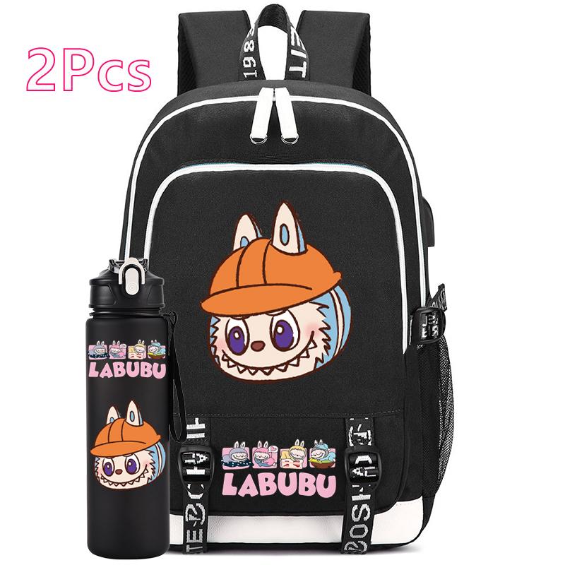 2Pcs/set Anime Cute Printed Backpack with Water Bottle Student Boy Girl Schoolbag Large Capacity Waterproof Bookbag Kid Gift