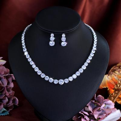 Diamond Full Zircon Bridal Necklace Earrings Set Wedding Dress Dress Dress Dinner Accessories Jewelry