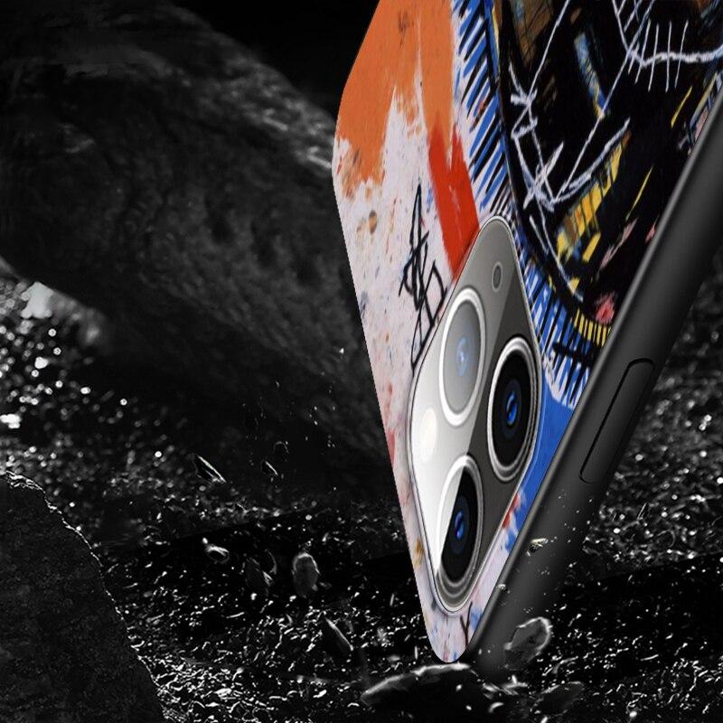 Jean Michel Basquiat Art Graffiti For Apple iPhone 13 12 11 SE XS XR X 7 8 6 5 S Mini Plus Pro MAX 2020 Soft Black Phone Case