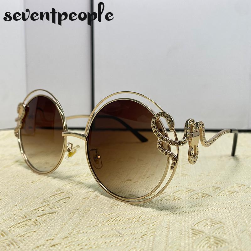 

Большие круглые солнцезащитные очки женские Роскошный бренд Модные металлические очки с оправой в виде змеи для дам Винтажные солнцезащитные очки с защитой от УФ-излучения UV400