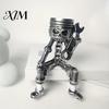 Cyberpunk Style Collectible Mechanical Skull Figurine with Gear Base, Industrial Piston-Head Skeleton Statue Wrench, Gift for Car Lovers Gearheads