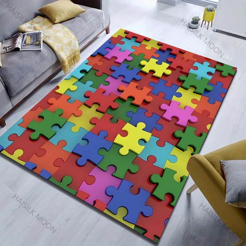 

1 шт. Многоцветные кусочки пазла Арт-принт Ковер Гостиная Спальня Прикроватный Диван Напольный коврик Современный домашний декор Ковер для зоны Детская комната 40x60cm (16x24in)