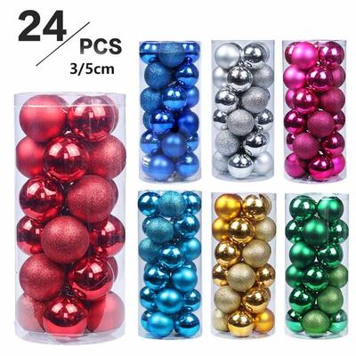 24Pcs 3/5CM Christmas Balls Hang Pendant Reusable Christmas Tree Ornaments Plastic Shatterproof Xmas Tree Baubles Holiday Decor