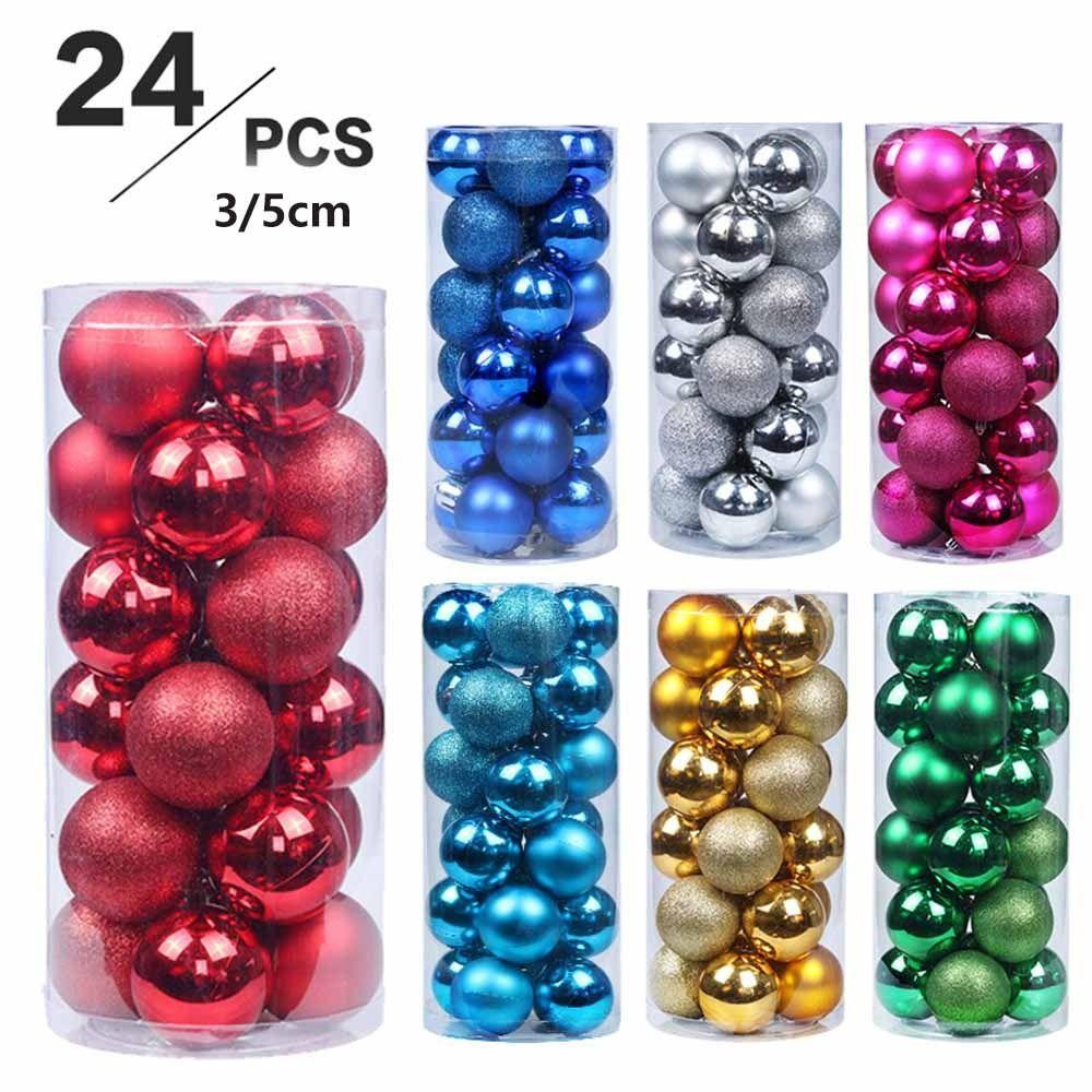24Pcs 3/5CM Christmas Tree Ornaments Hang Pendant Xmas Tree Baubles Christmas Balls  Xmas Tree
