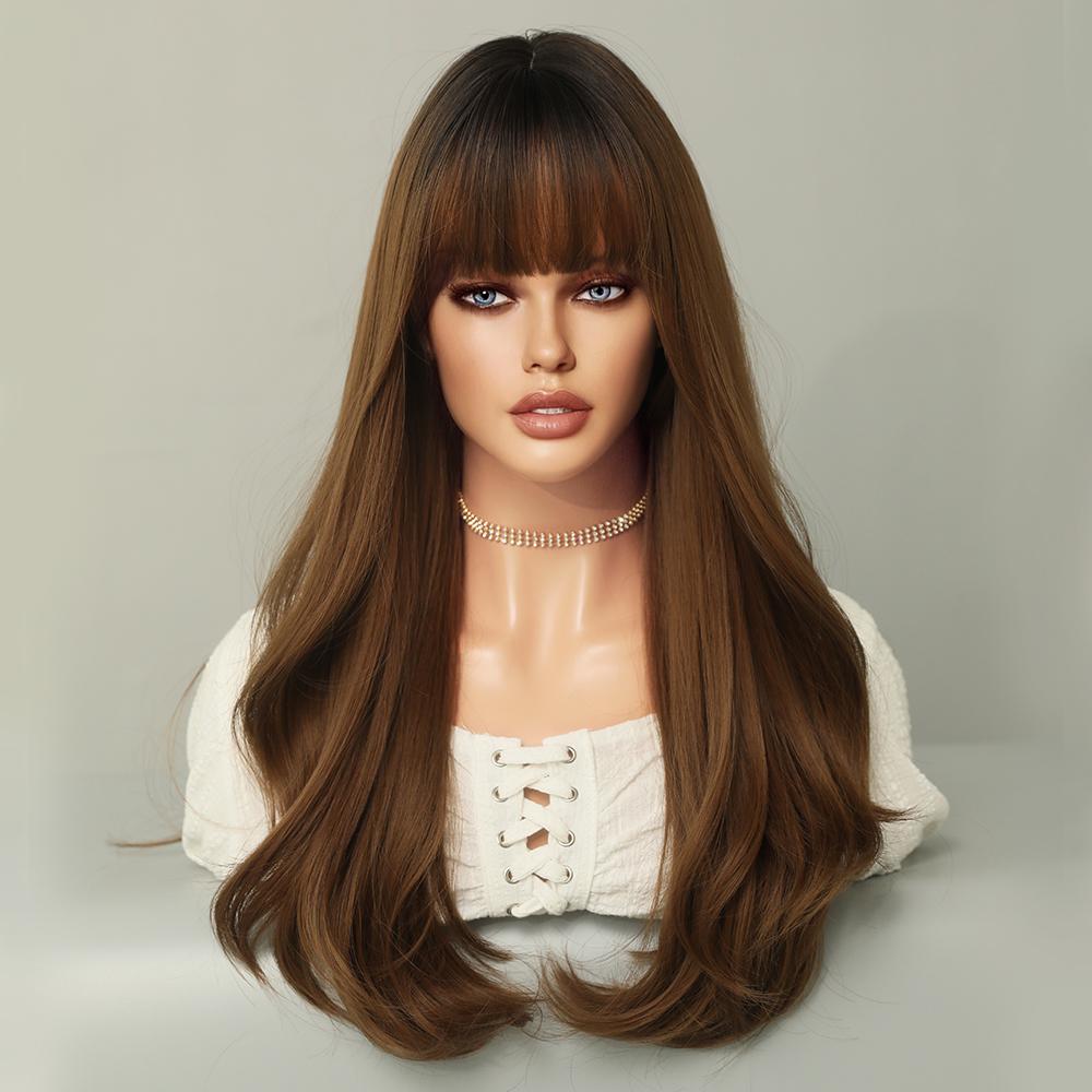 Perucas Sintéticas Longas Cacheadas Loiro com Preto Perucas de Cabelo Natural Partição Central para Mulheres Usar Para Cosplay Diário Lolita Resistente ao Calor