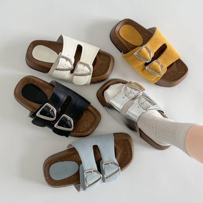 Zilverkleurige Birkenstocks slippers met dikke zool en één band voor dames, zomerkleding, antislip en koele slippers