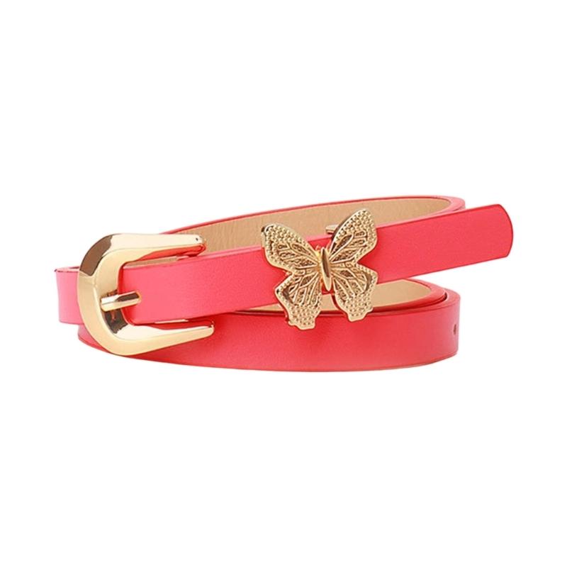 Stylish Gold Butterfly Decorated PU Leather Waist Belt Adjustable Length Waistband Sash for Dresses and Daily Outfits