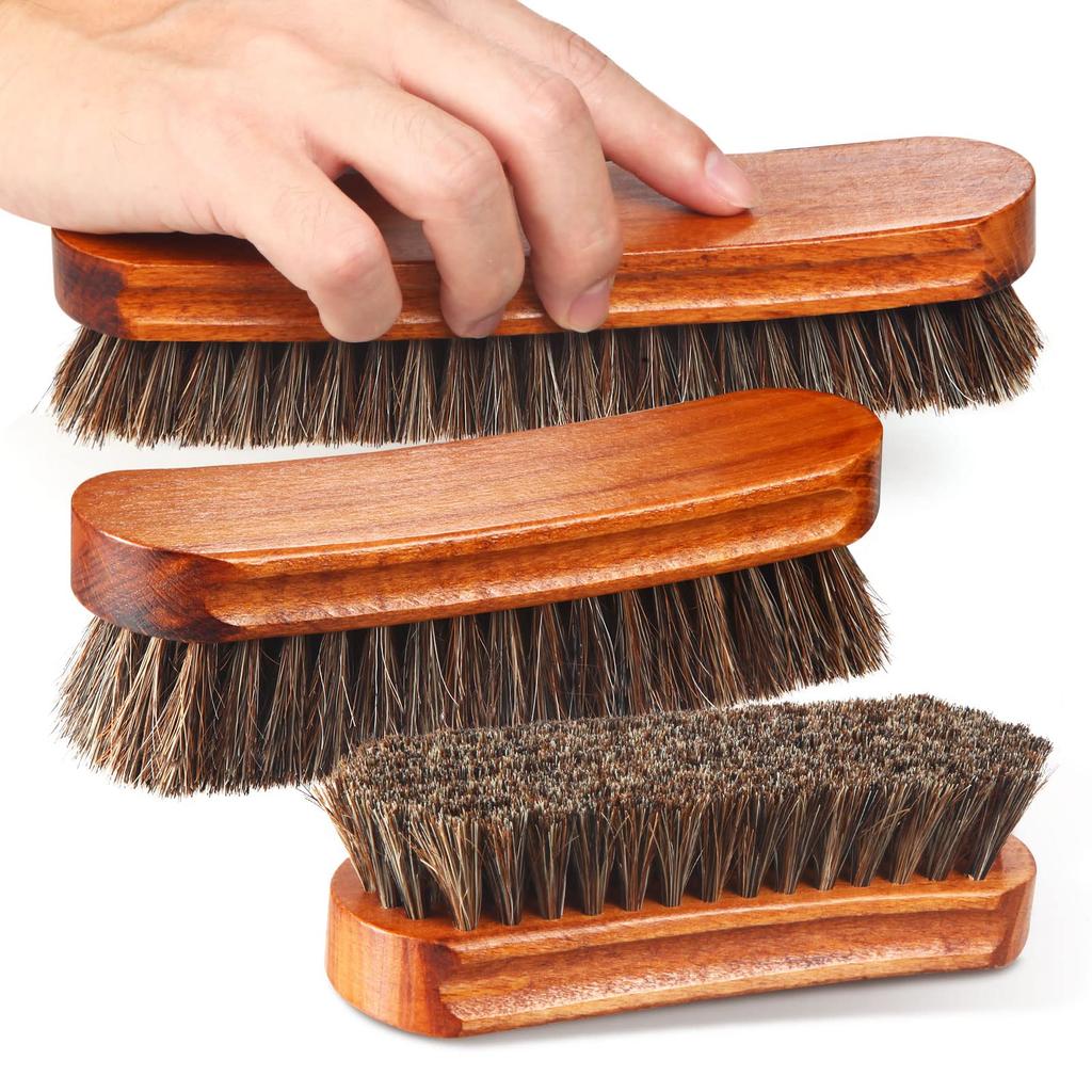 Horsehair Leather Textile Cleaning Brush for Car Interior Furniture Apparel Bag Shine Polishing Brush Auto Home Wash Accessories